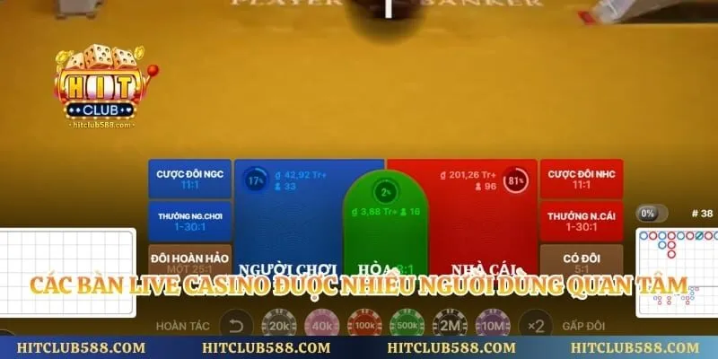 Các bàn live casino được nhiều người dùng quan tâm và theo dõi