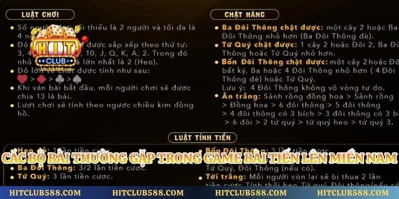 Các bộ bài thường gặp trong game bài tiến lên miền nam