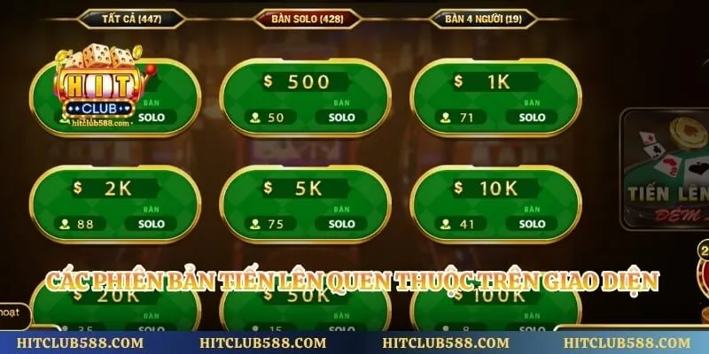 Tiến Lên Hitclub - Game Bài Được Lựa Chọn Nhiều Nhất 2026 2 Các phiên bản tiến lên quen thuộc trên giao diện game bài