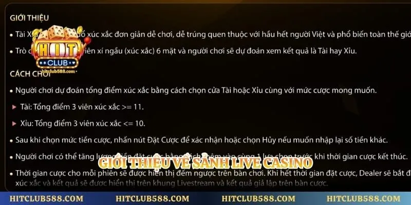 Giới thiệu về sảnh live casino