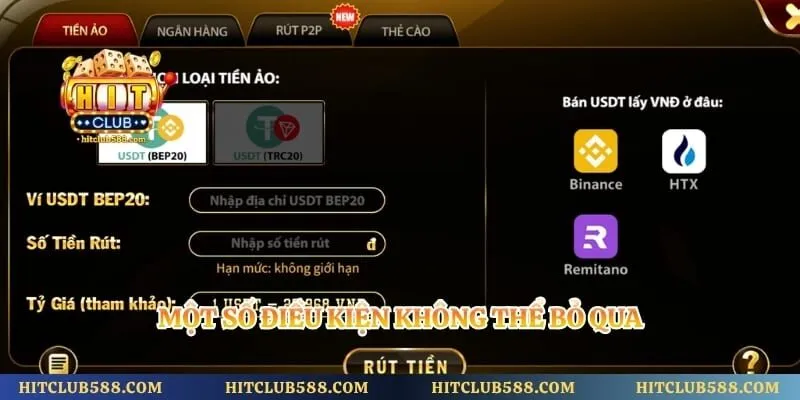 Rút Tiền Hitclub 1 Một số điều kiện không thể bỏ qua